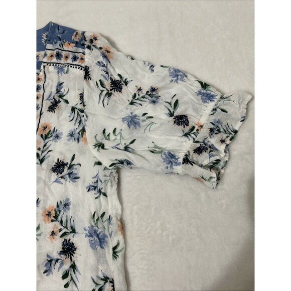 Lucky Brand Floral Blouse Puff Sleeve Crochet V-Neck Small - Picture 5 of 8